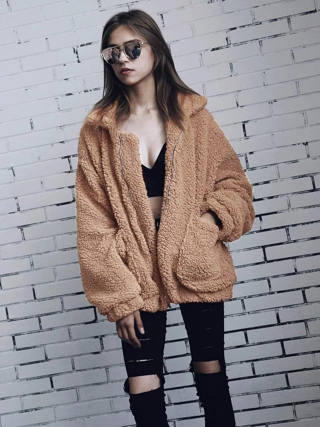 PRETTYGARDEN Women's Fashion Winter Coat Sherpa Fleece Faux Fur Shearling Oversized Trendy Jackets Warm Outerwear