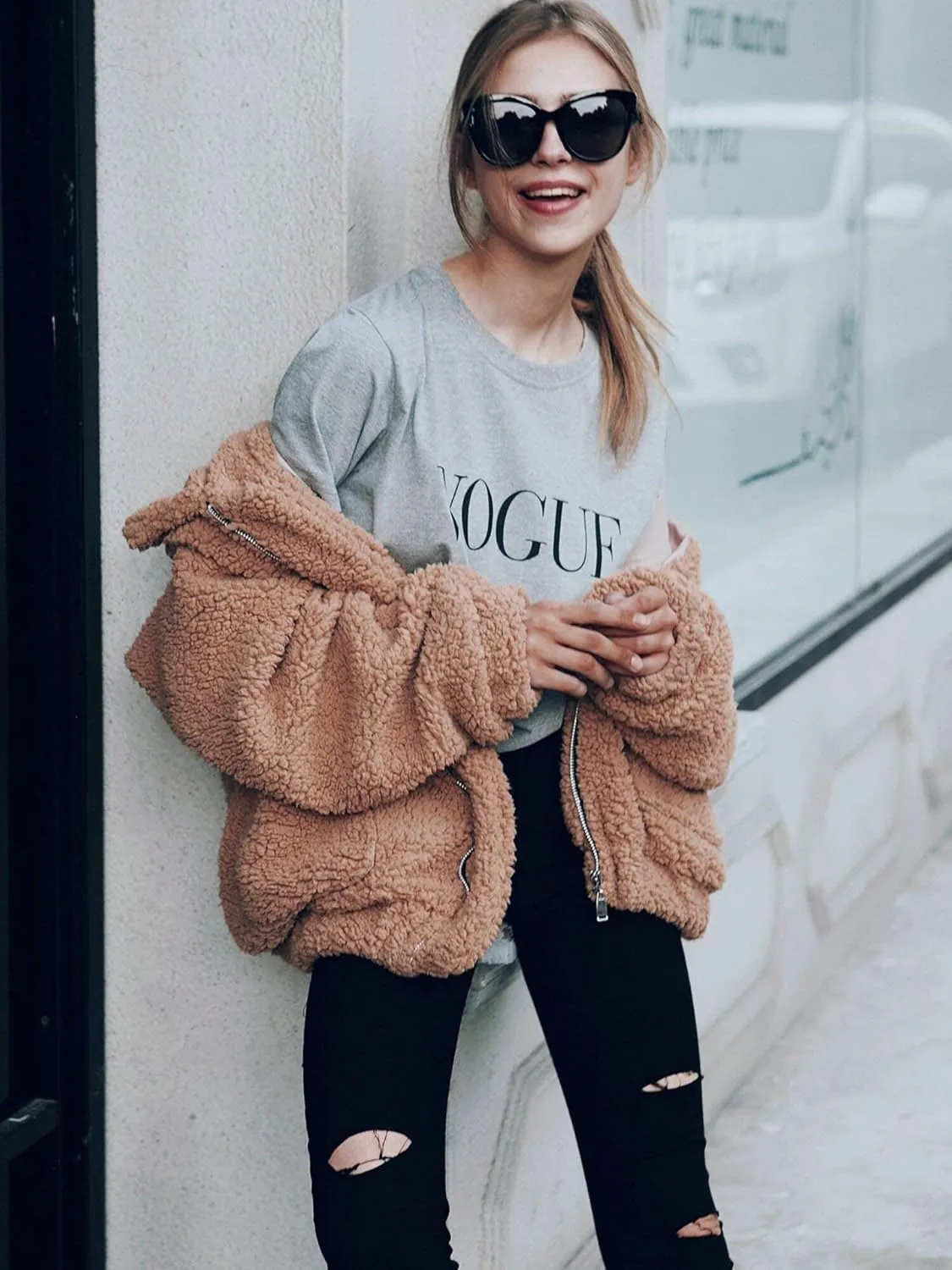 PRETTYGARDEN Women's Fashion Winter Coat Sherpa Fleece Faux Fur Shearling Oversized Trendy Jackets Warm Outerwear