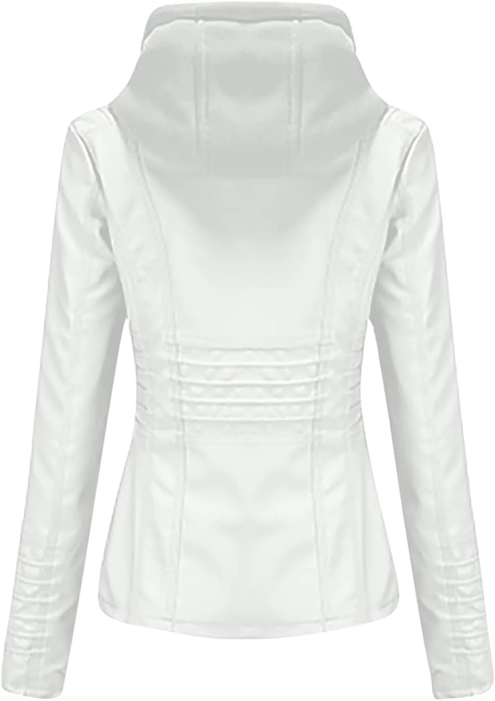 PU Faux Leather Jacket Women Motorcycle Coat for Biker with Removable Hood Plus Size Full Zip Jackets Winter Outfits