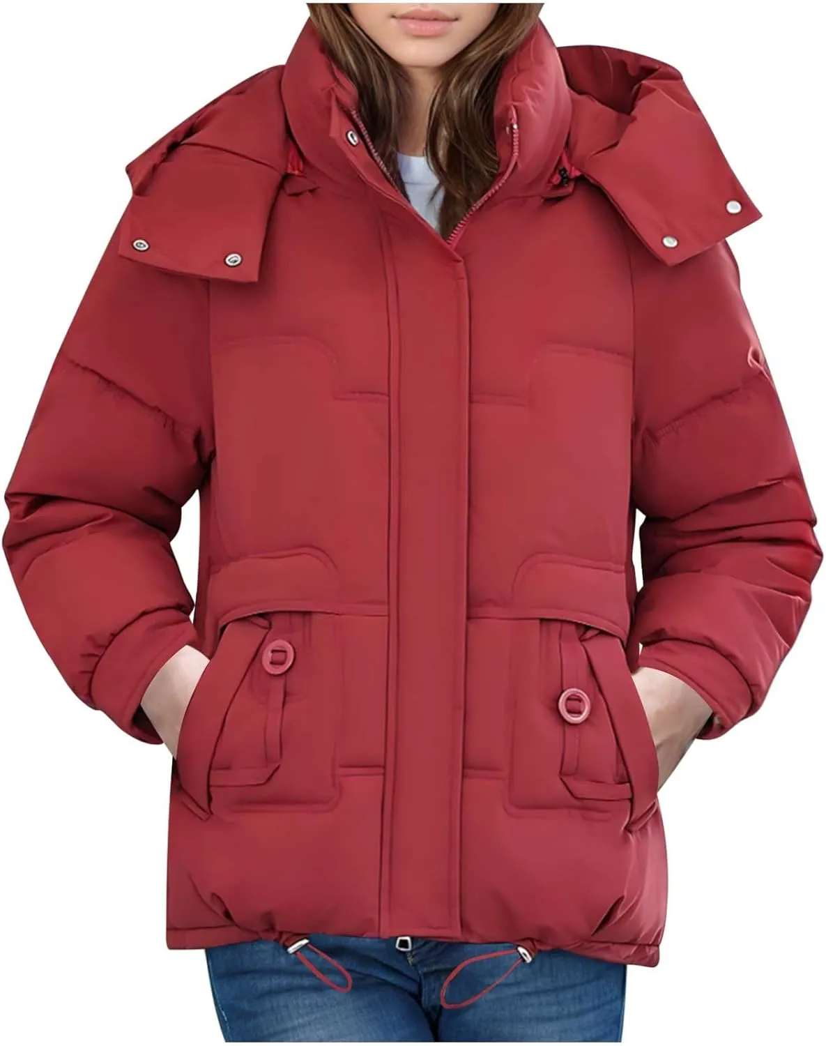 Puffer Jacket Womens Tops Mid Length Sherpa Lined Quilted Parkas Warm Thickened Hoodies Coats Windproof Outerwear