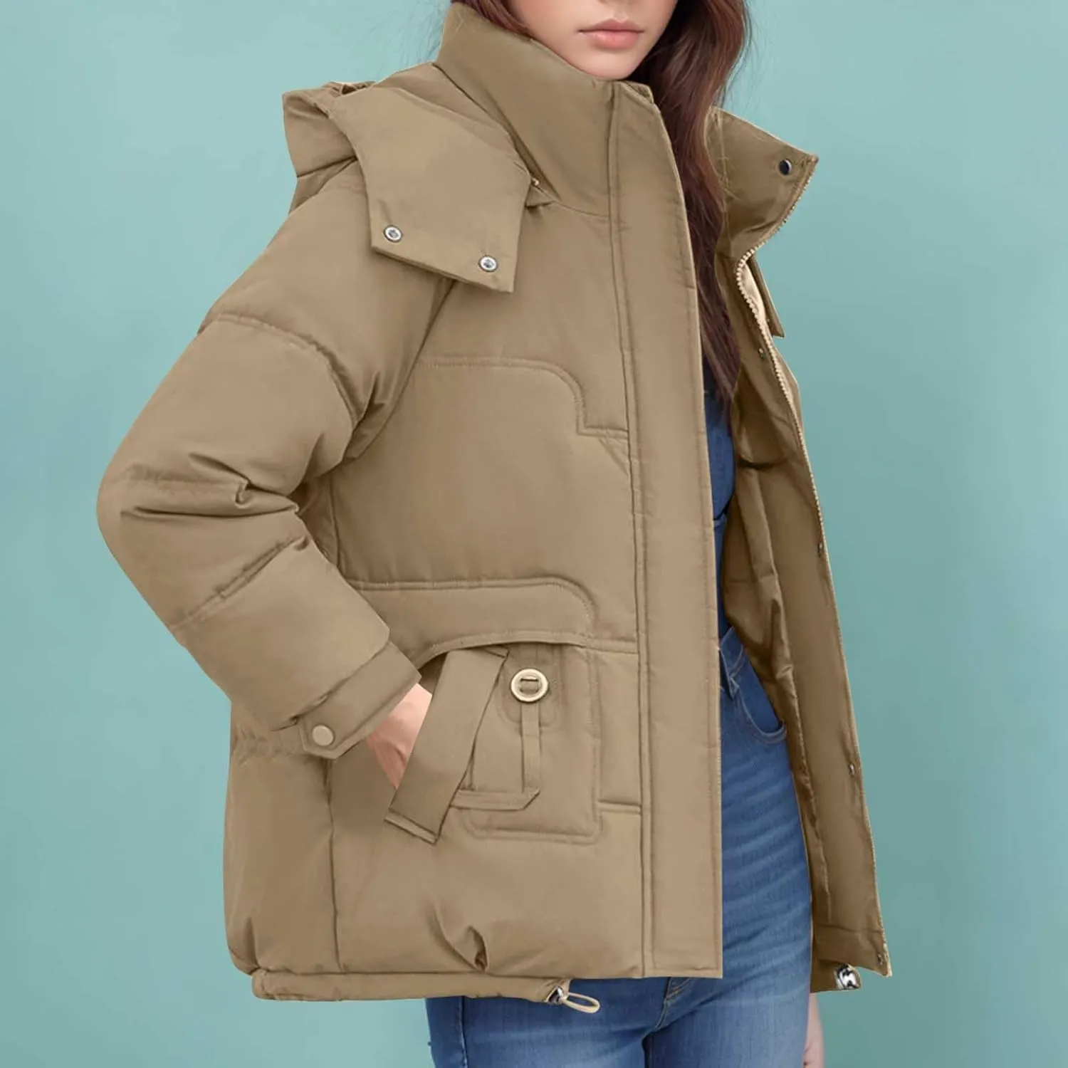 Puffer Jacket Womens Tops Mid Length Sherpa Lined Quilted Parkas Warm Thickened Hoodies Coats Windproof Outerwear