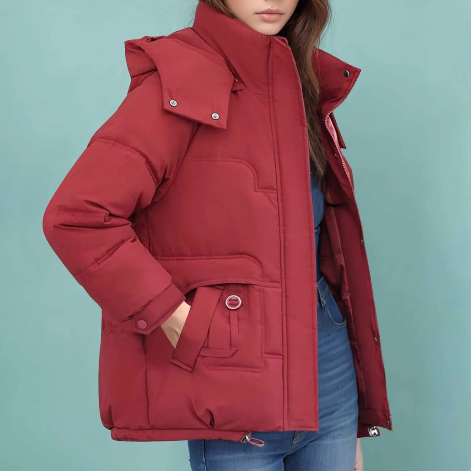 Puffer Jacket Womens Tops Mid Length Sherpa Lined Quilted Parkas Warm Thickened Hoodies Coats Windproof Outerwear