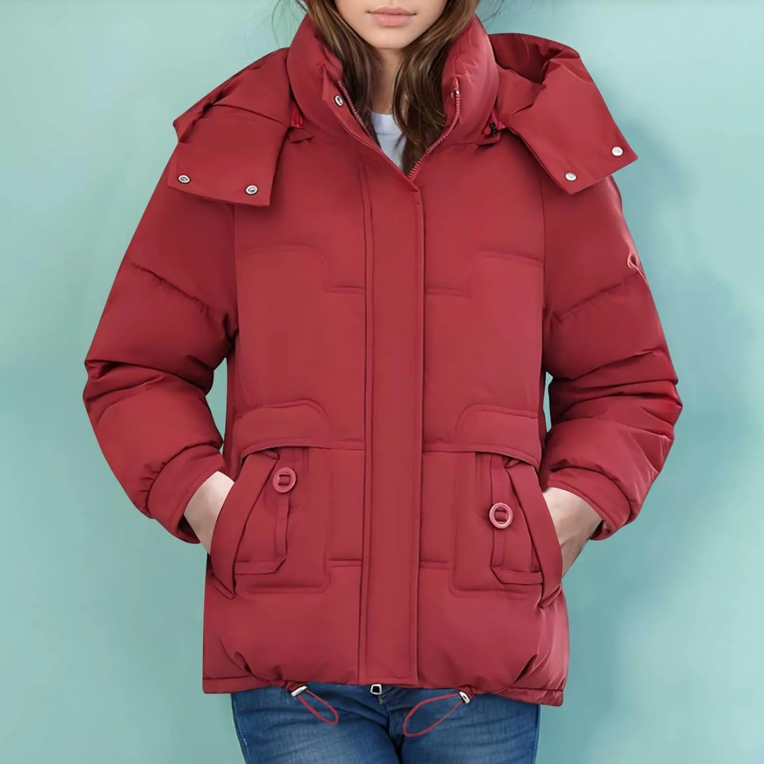 Puffer Jacket Womens Tops Mid Length Sherpa Lined Quilted Parkas Warm Thickened Hoodies Coats Windproof Outerwear