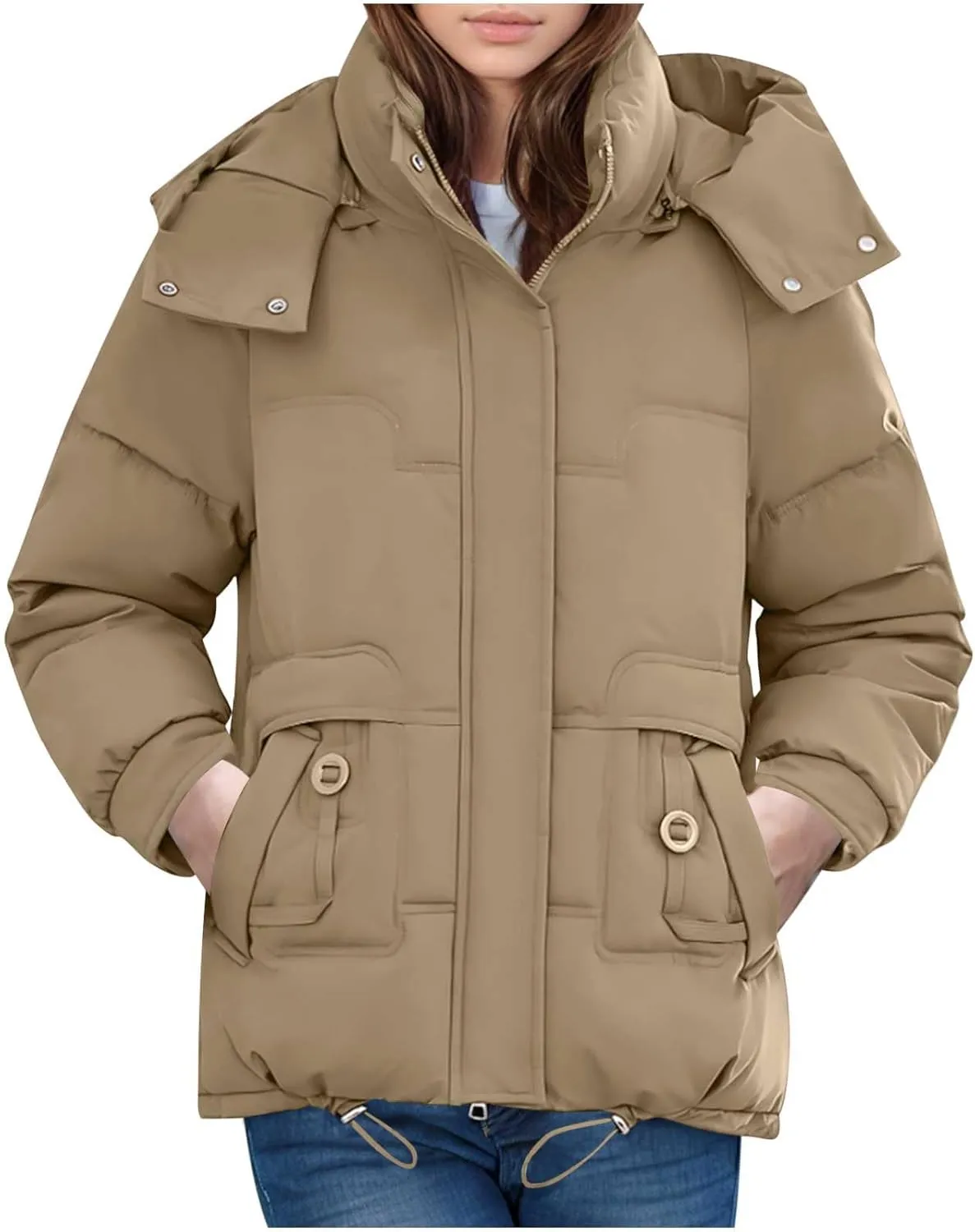 Puffer Jacket Womens Tops Mid Length Sherpa Lined Quilted Parkas Warm Thickened Hoodies Coats Windproof Outerwear