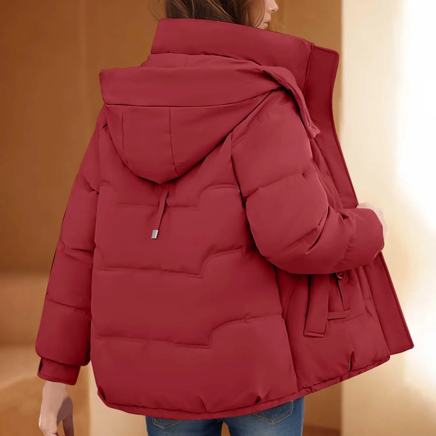 Puffer Jacket Womens Tops Mid Length Sherpa Lined Quilted Parkas Warm Thickened Hoodies Coats Windproof Outerwear