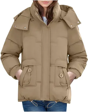 Puffer Jacket Womens Tops Mid Length Sherpa Lined Quilted Parkas Warm Thickened Hoodies Coats Windproof Outerwear