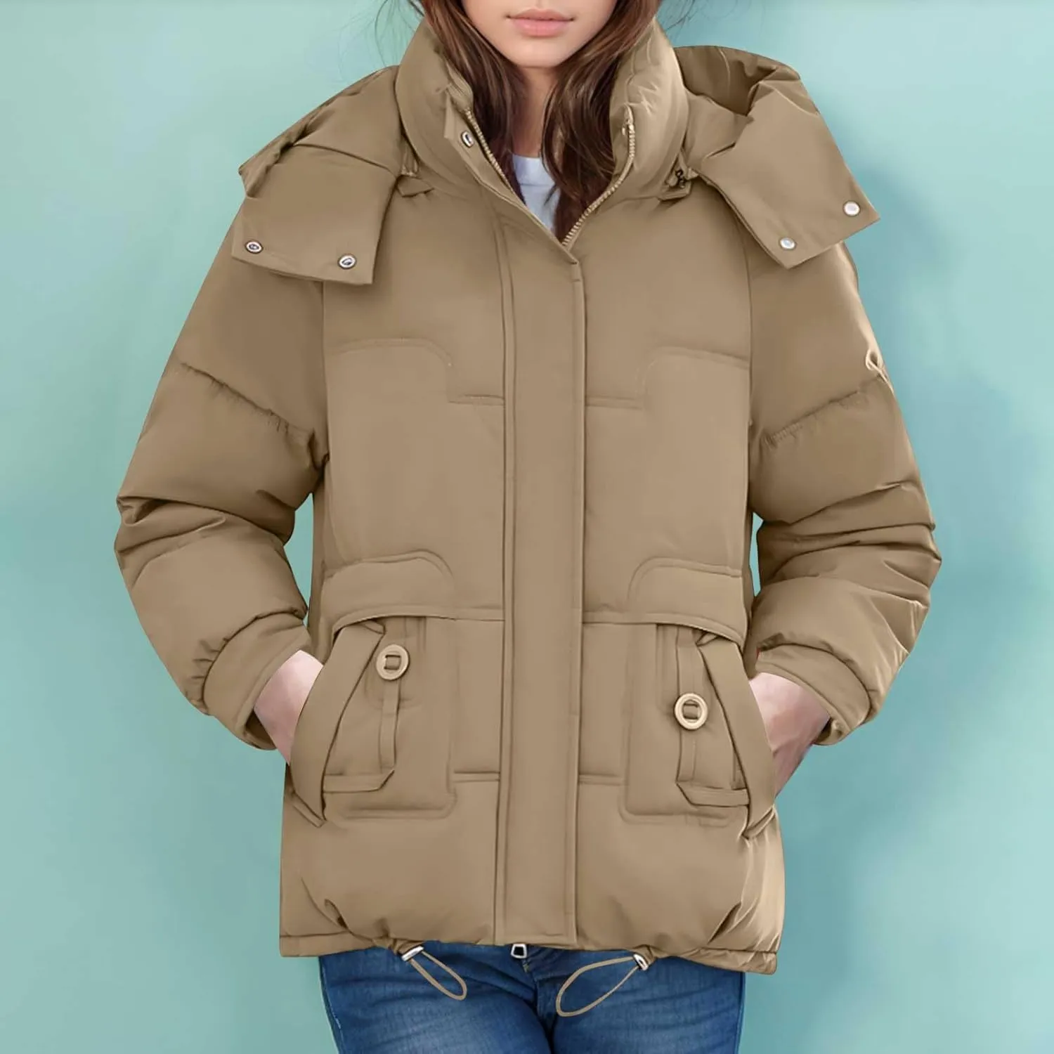 Puffer Jacket Womens Tops Mid Length Sherpa Lined Quilted Parkas Warm Thickened Hoodies Coats Windproof Outerwear