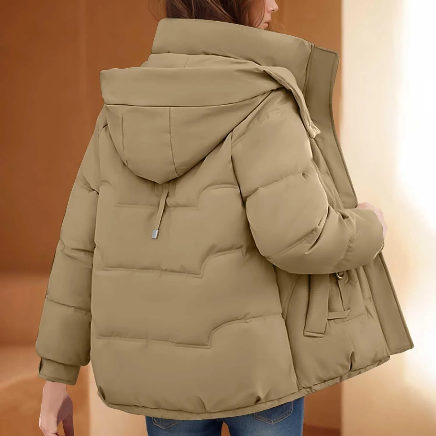 Puffer Jacket Womens Tops Mid Length Sherpa Lined Quilted Parkas Warm Thickened Hoodies Coats Windproof Outerwear