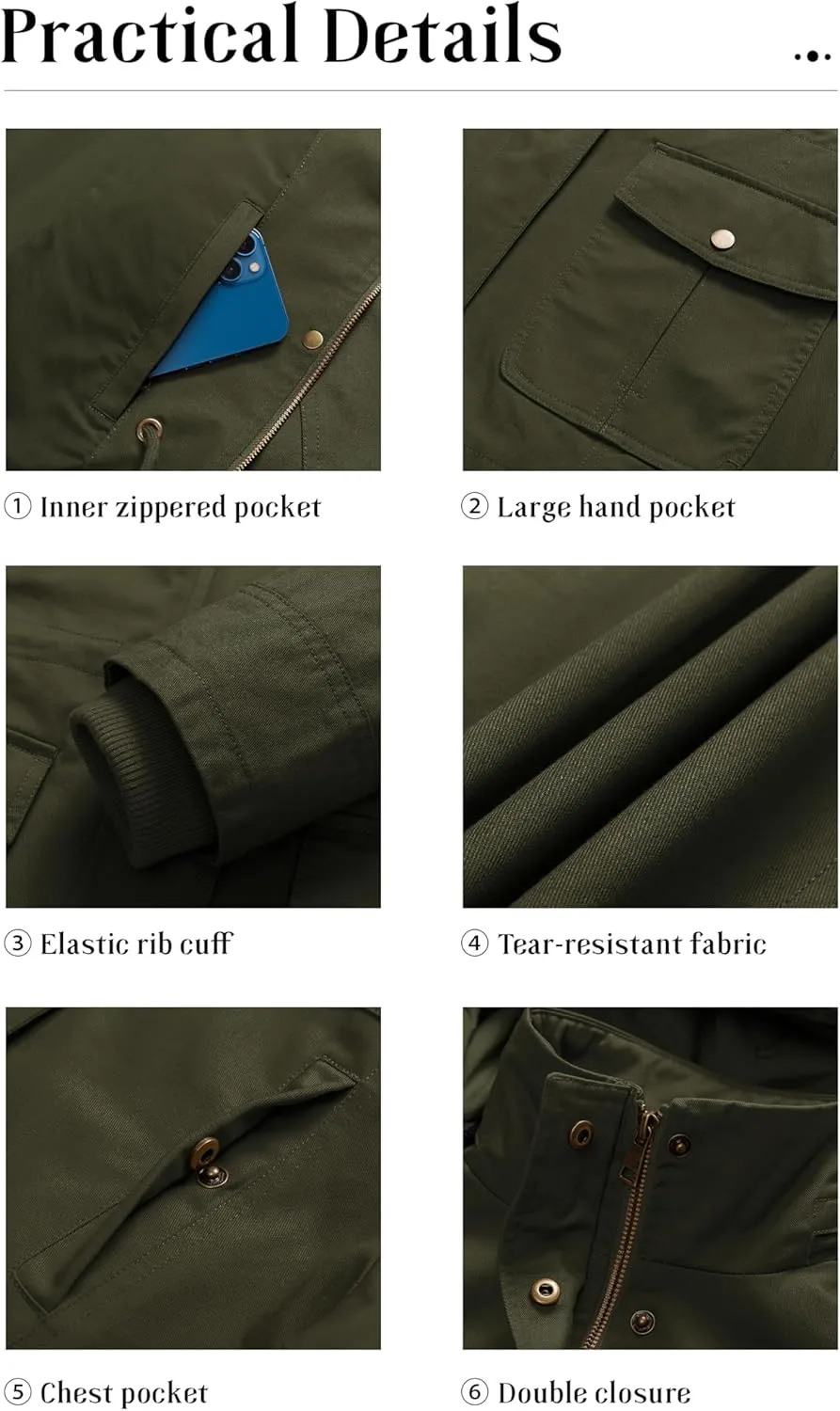 Pursky Women's Cotton Anorak Jacket Lightweight Casual Military Jackets Safari Utility Coats With Removable Hood