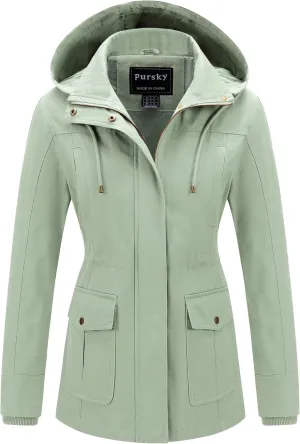 Pursky Women's Cotton Anorak Jacket Lightweight Casual Military Jackets Safari Utility Coats With Removable Hood