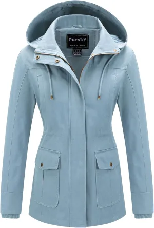 Pursky Women's Cotton Anorak Jacket Lightweight Casual Military Jackets Safari Utility Coats With Removable Hood
