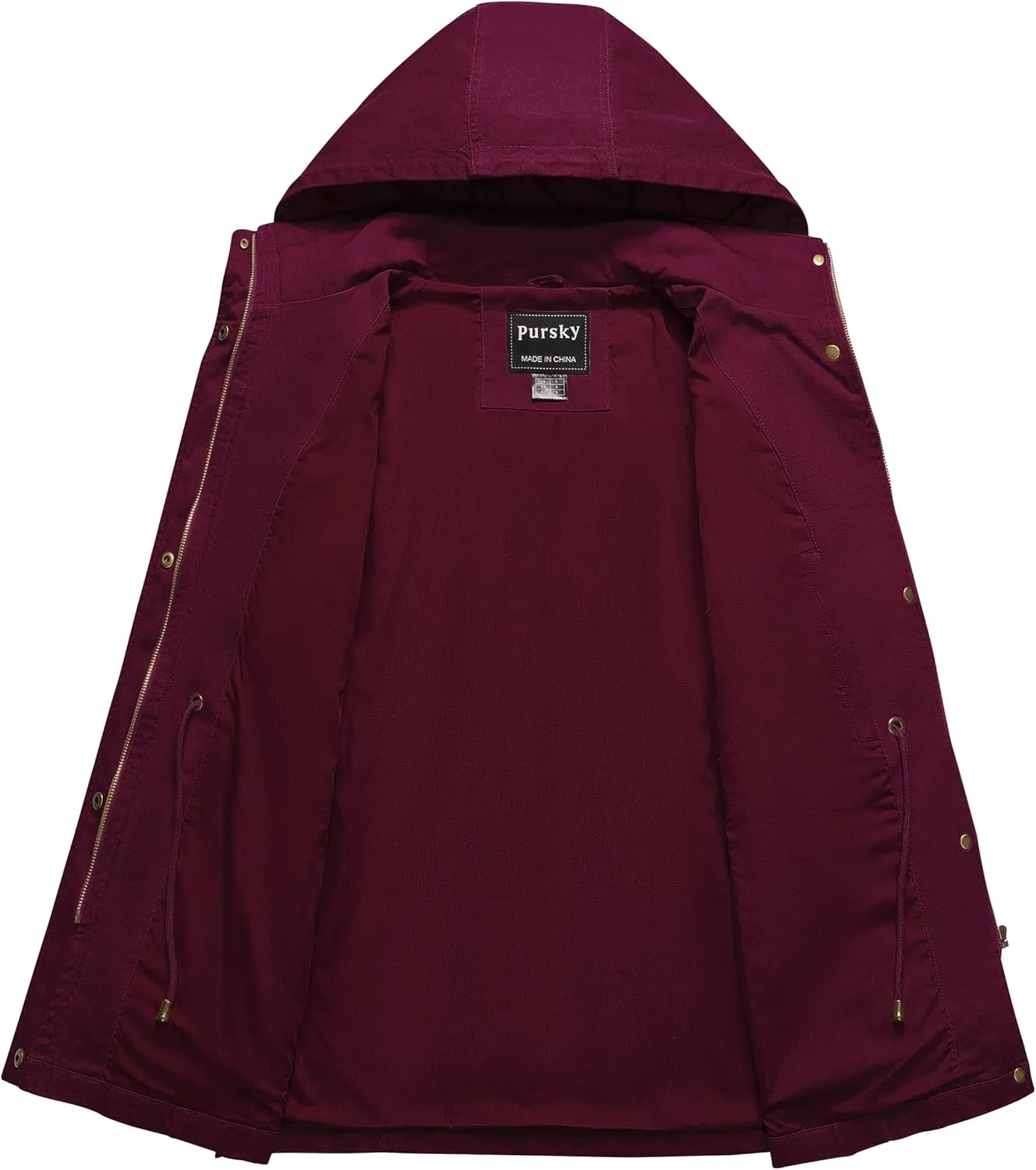 Pursky Women's Cotton Anorak Jacket Lightweight Casual Military Jackets Safari Utility Coats With Removable Hood
