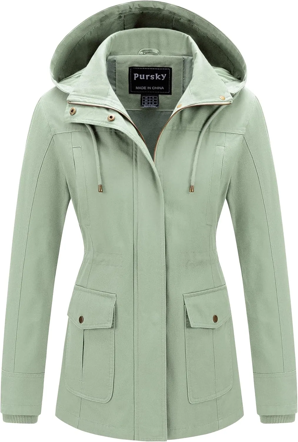 Pursky Women's Cotton Anorak Jacket Lightweight Casual Military Jackets Safari Utility Coats With Removable Hood