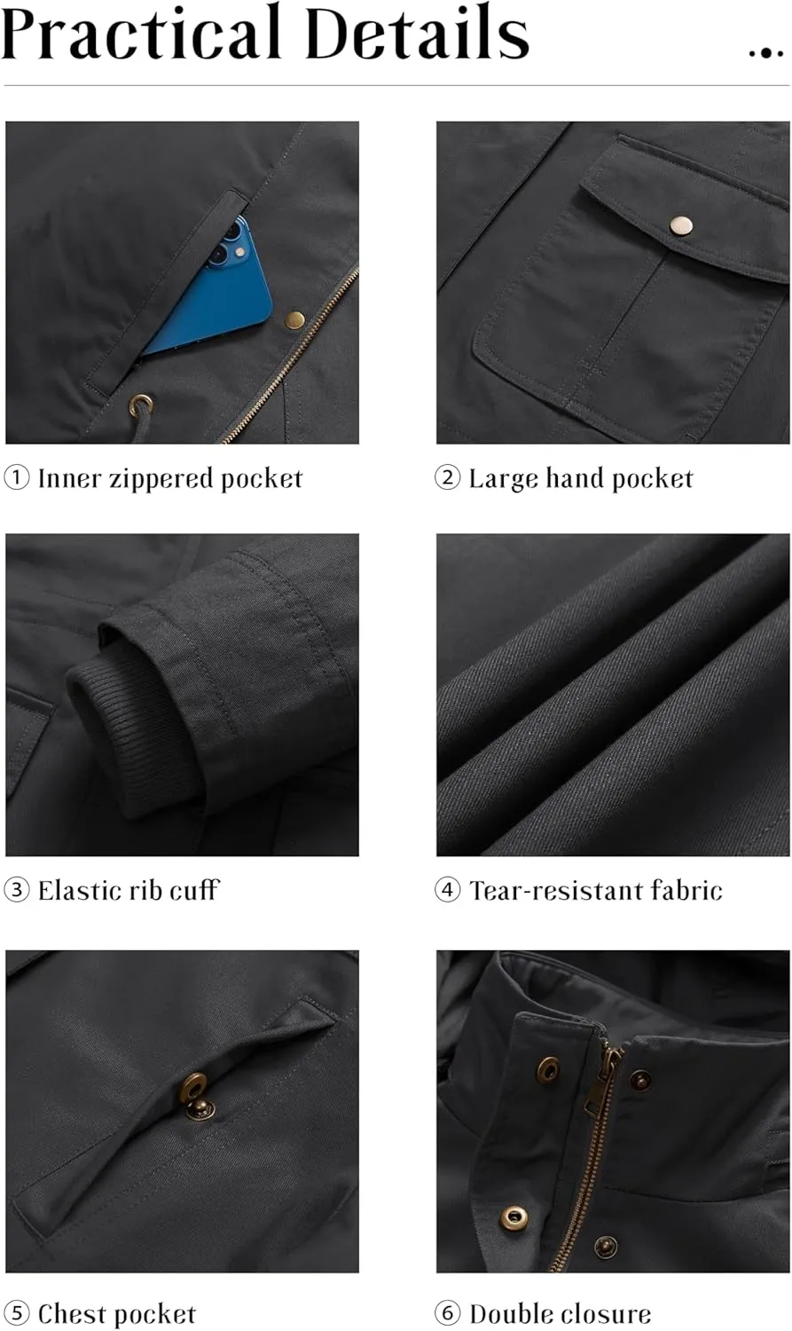 Pursky Women's Cotton Anorak Jacket Lightweight Casual Military Jackets Safari Utility Coats With Removable Hood