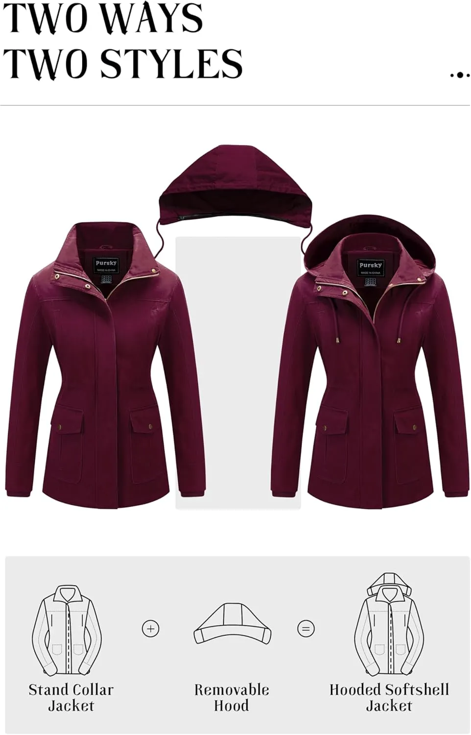 Pursky Women's Cotton Anorak Jacket Lightweight Casual Military Jackets Safari Utility Coats With Removable Hood
