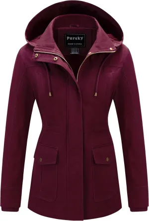 Pursky Women's Cotton Anorak Jacket Lightweight Casual Military Jackets Safari Utility Coats With Removable Hood