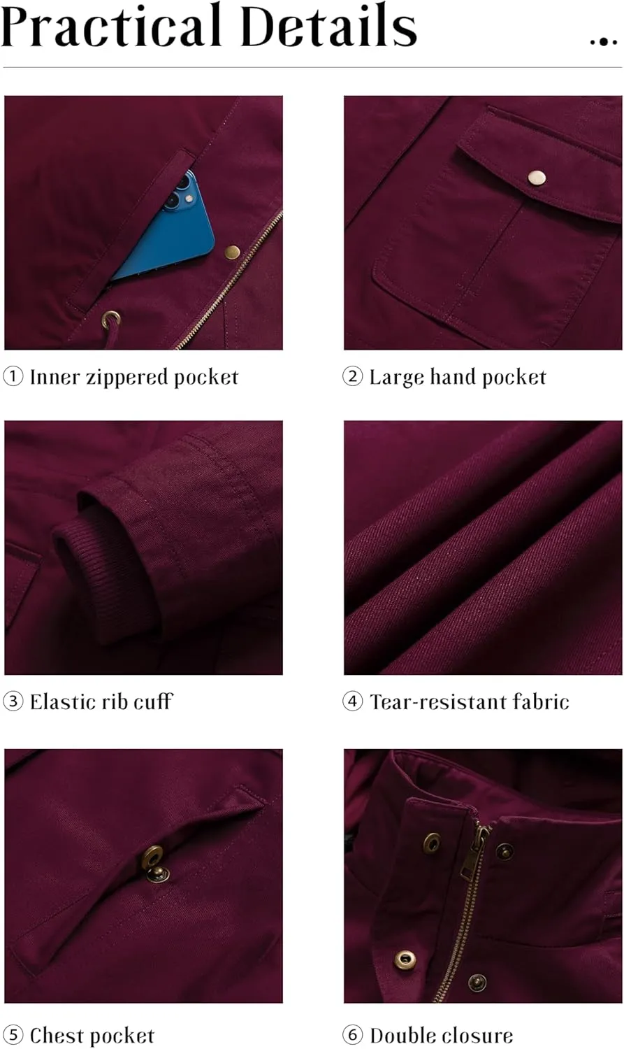 Pursky Women's Cotton Anorak Jacket Lightweight Casual Military Jackets Safari Utility Coats With Removable Hood