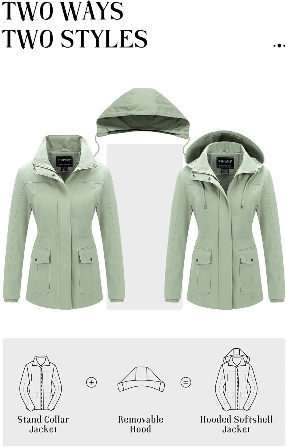 Pursky Women's Cotton Anorak Jacket Lightweight Casual Military Jackets Safari Utility Coats With Removable Hood