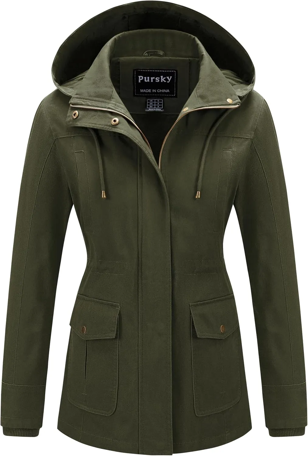 Pursky Women's Cotton Anorak Jacket Lightweight Casual Military Jackets Safari Utility Coats With Removable Hood