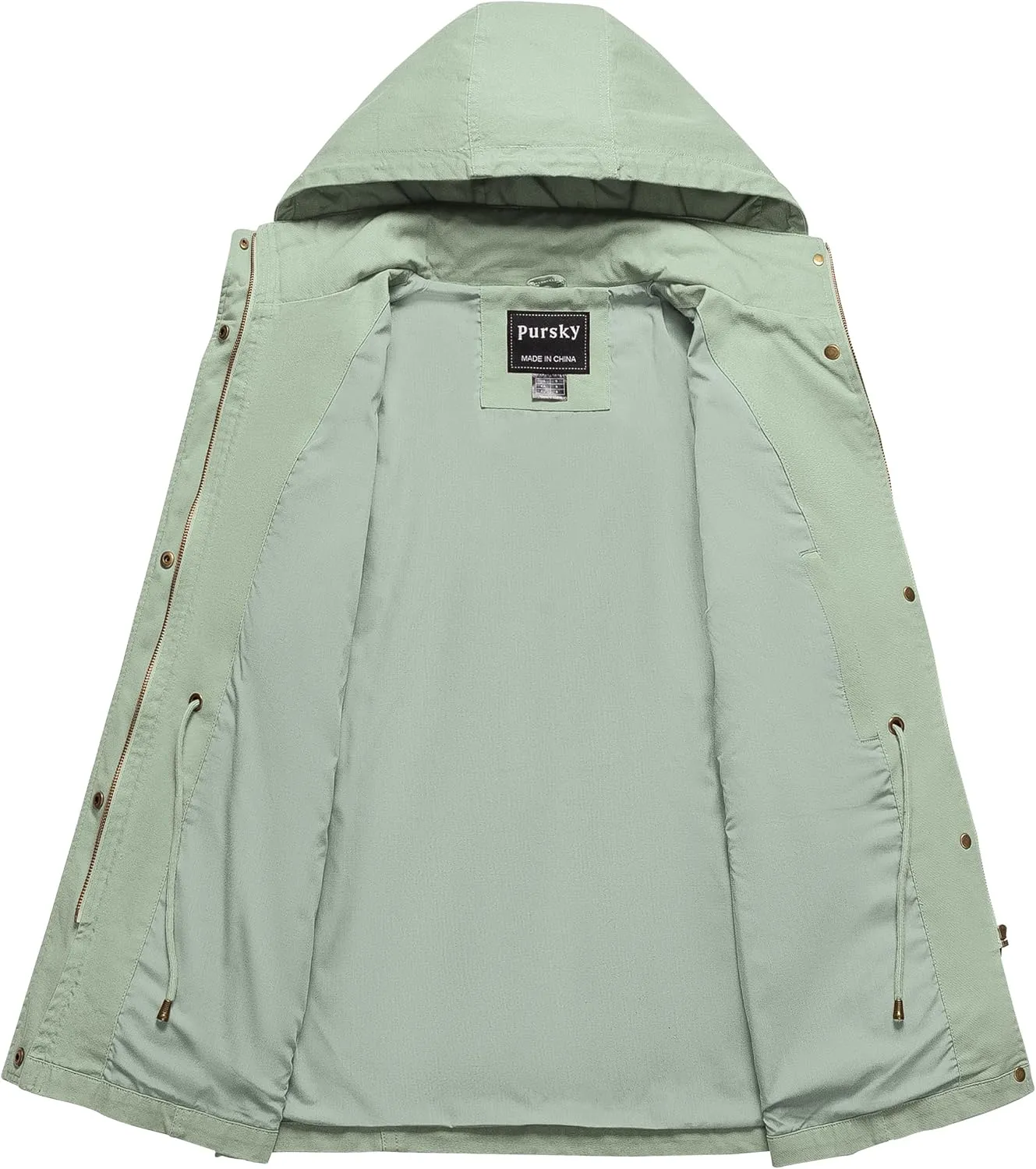 Pursky Women's Cotton Anorak Jacket Lightweight Casual Military Jackets Safari Utility Coats With Removable Hood