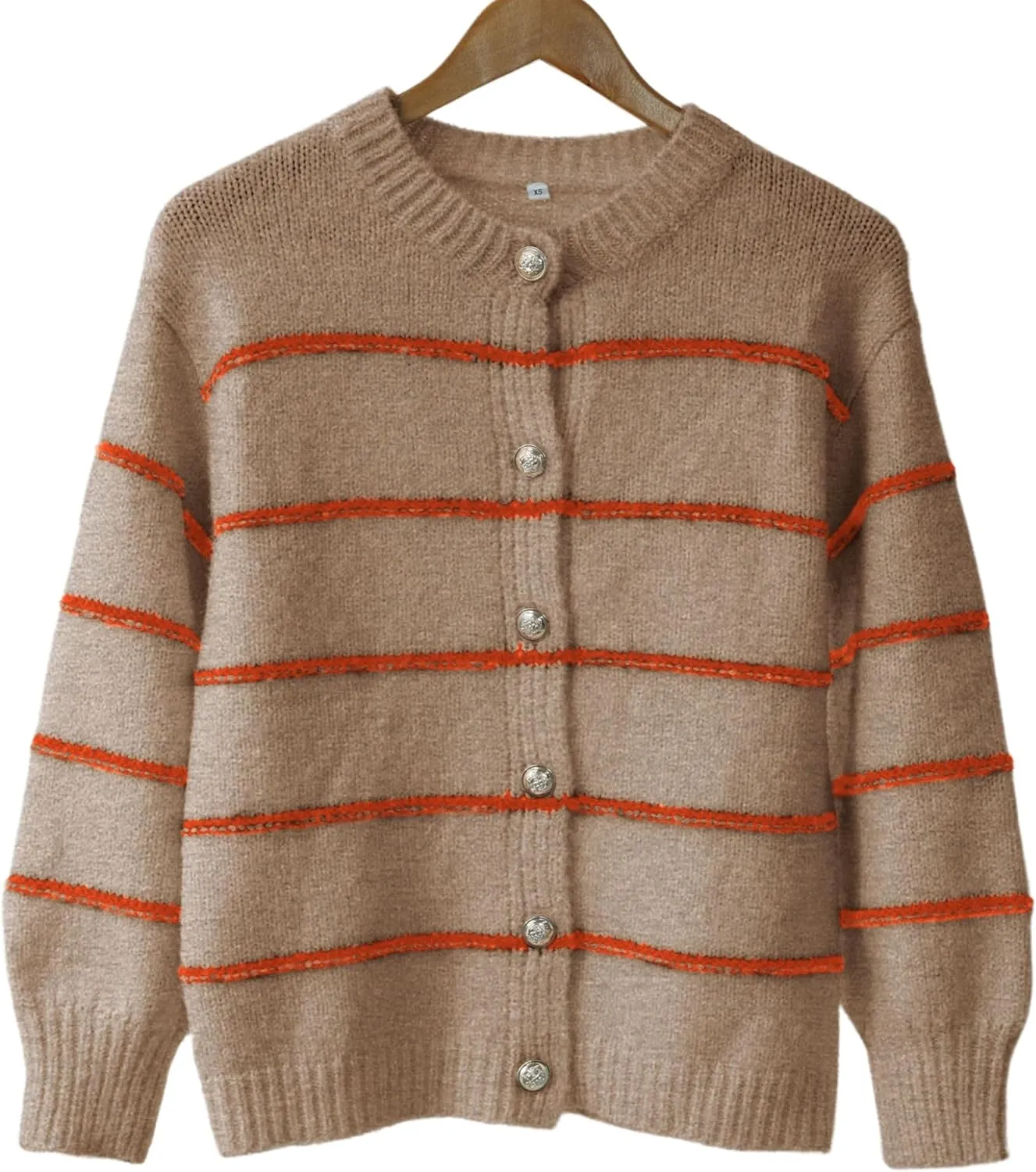QIBABU Womens Striped Cardigan Sweaters Casual Open Front Long Sleeve Button Down Knit Outwear