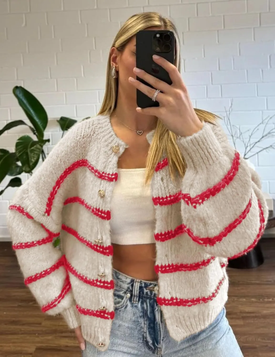 QIBABU Womens Striped Cardigan Sweaters Casual Open Front Long Sleeve Button Down Knit Outwear