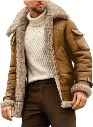 RTRDE Men's Winter Trench Coat Sherpa Lined Lapel Coat Long Jacket Outwear Coat Men, M-5XL