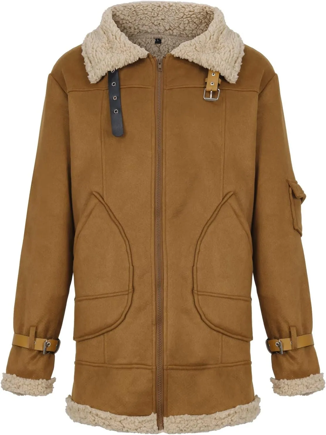RTRDE Men's Winter Trench Coat Sherpa Lined Lapel Coat Long Jacket Outwear Coat Men, M-5XL