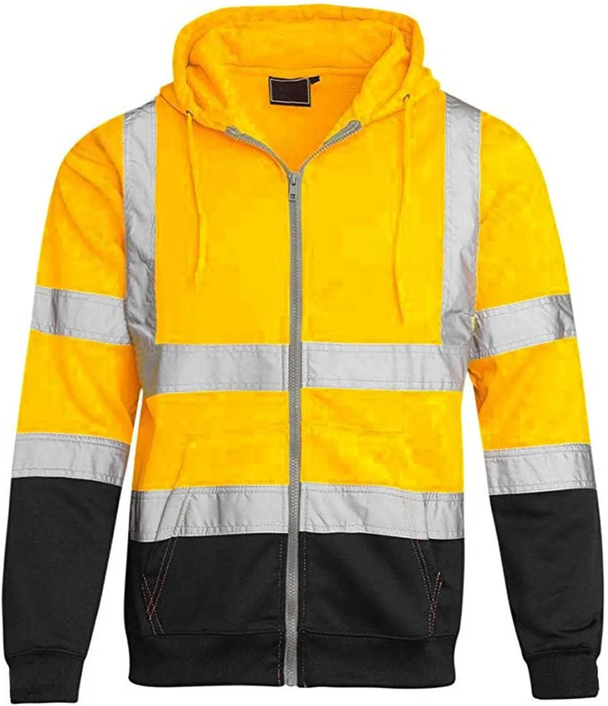 Safety Hoodies for Men High Visibility Reflective Workwear Fleece Lined Zip Up Jackets Hooded Sweatshirts with Pocket