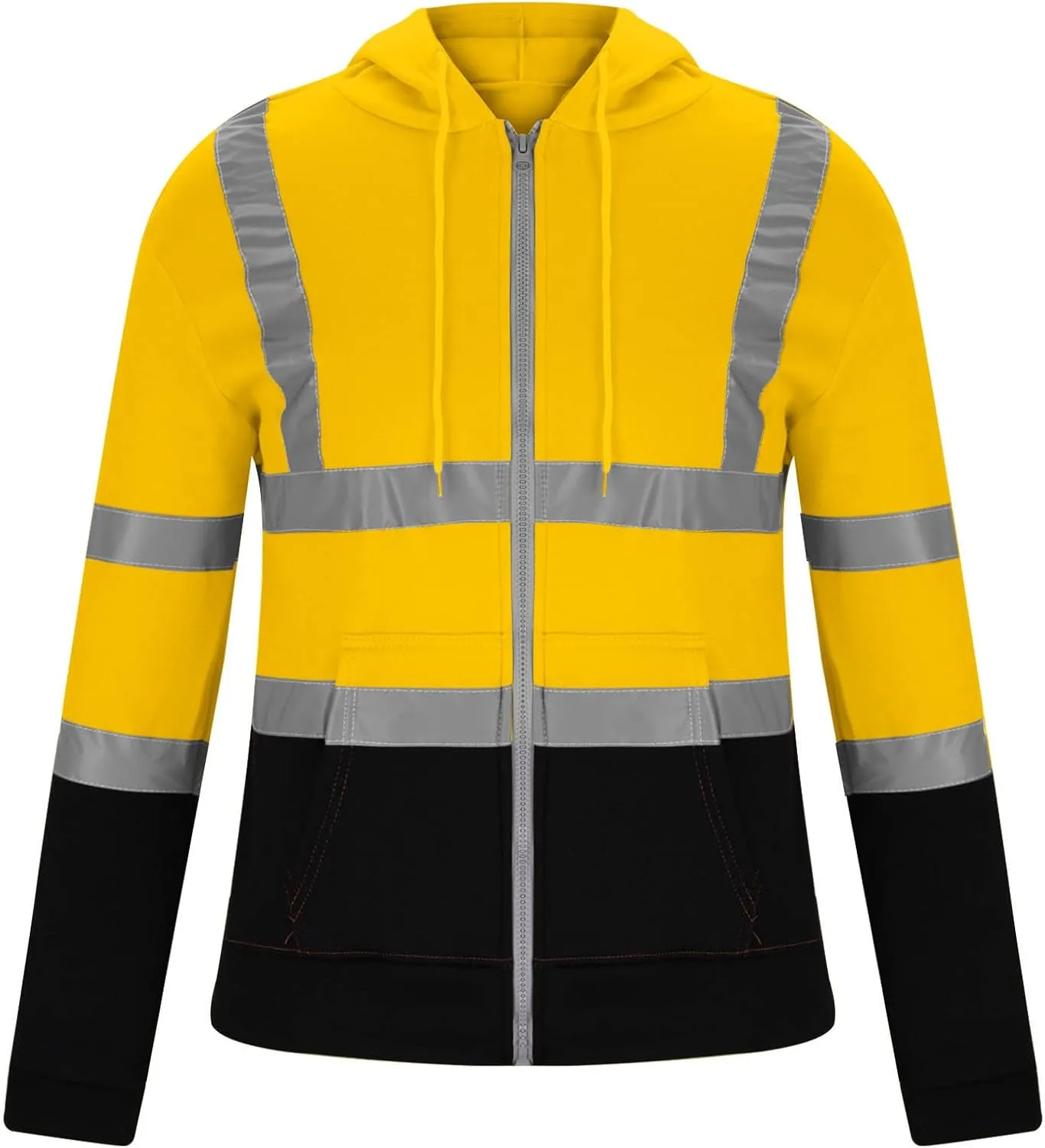 Safety Hoodies for Men High Visibility Reflective Workwear Fleece Lined Zip Up Jackets Hooded Sweatshirts with Pocket
