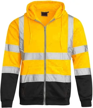 Safety Hoodies for Men High Visibility Reflective Workwear Fleece Lined Zip Up Jackets Hooded Sweatshirts with Pocket