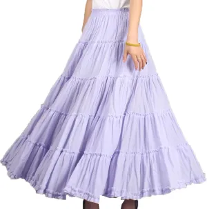 Saukiee Women's Bohemian Elastic Waist Long Skirt Cotton Circle Ruffle Broomstick Peasant Maxi Tiered Skirts