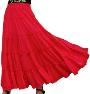 Saukiee Women's Bohemian Elastic Waist Long Skirt Cotton Circle Ruffle Broomstick Peasant Maxi Tiered Skirts