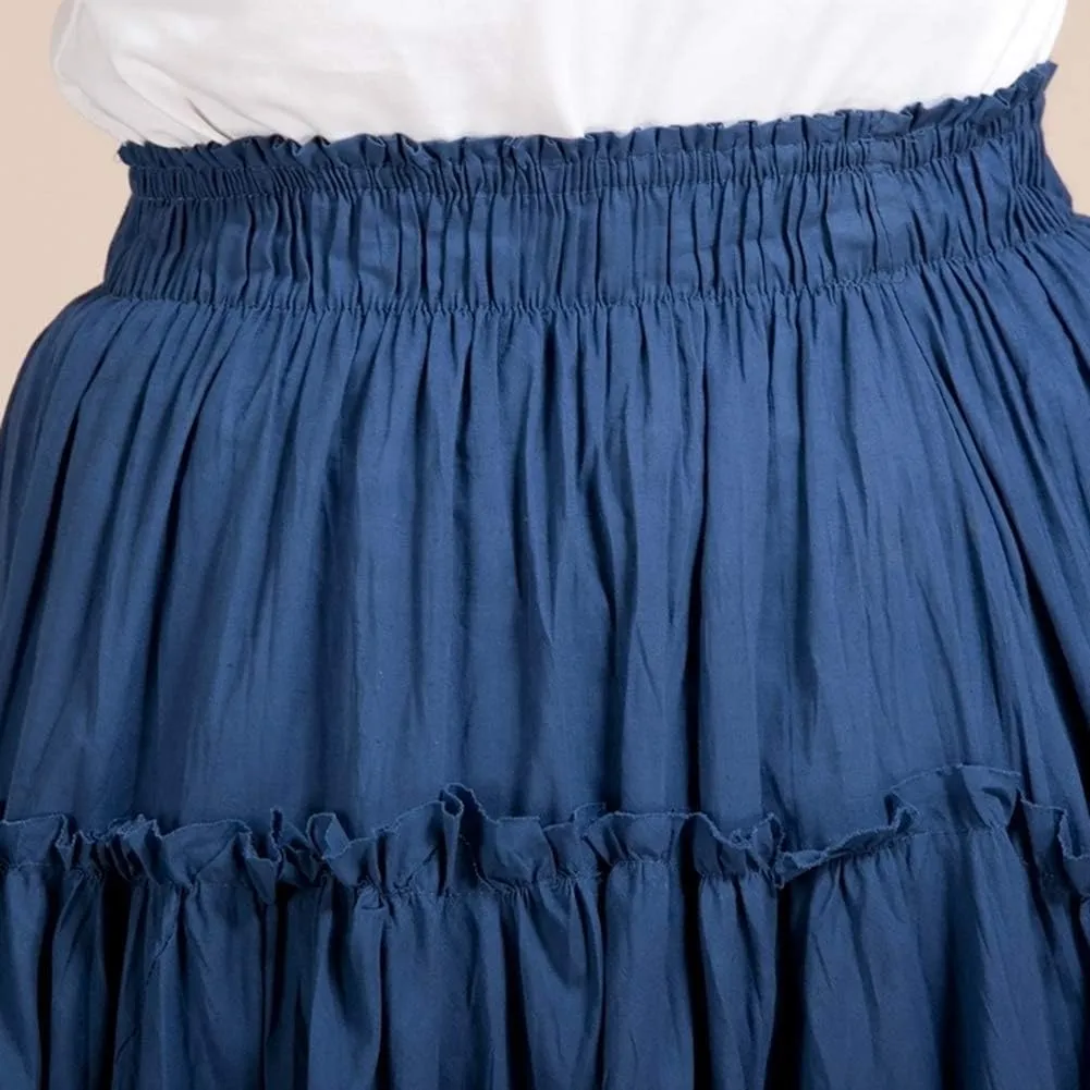 Saukiee Women's Bohemian Elastic Waist Long Skirt Cotton Circle Ruffle Broomstick Peasant Maxi Tiered Skirts