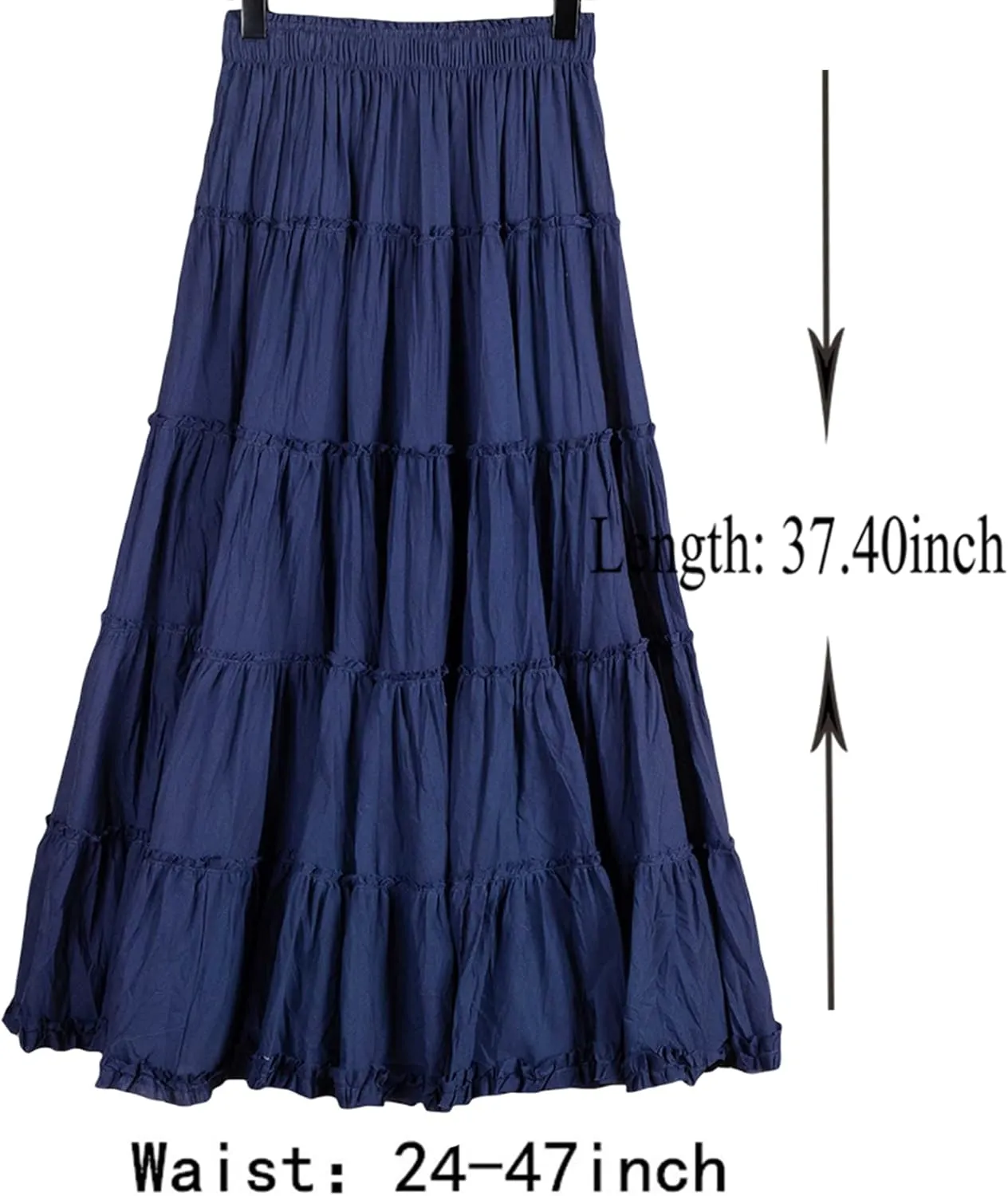 Saukiee Women's Bohemian Elastic Waist Long Skirt Cotton Circle Ruffle Broomstick Peasant Maxi Tiered Skirts