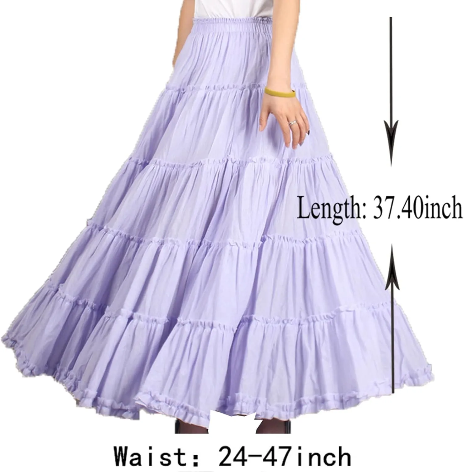 Saukiee Women's Bohemian Elastic Waist Long Skirt Cotton Circle Ruffle Broomstick Peasant Maxi Tiered Skirts