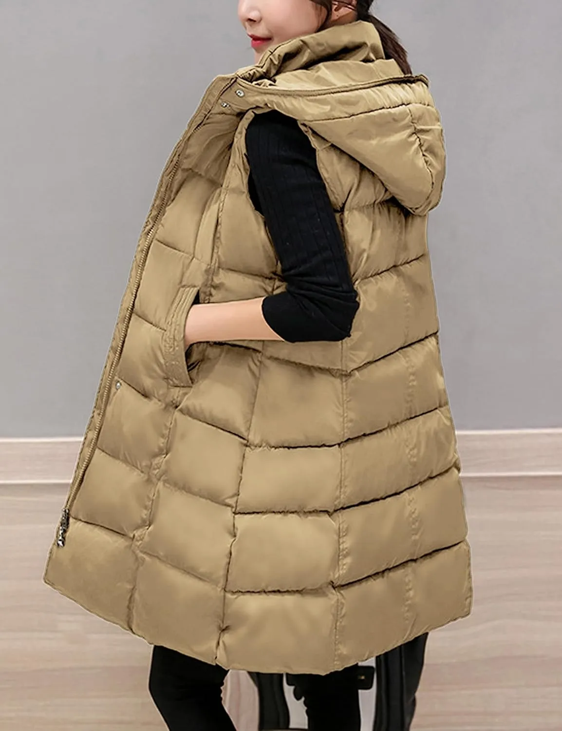 SCUSTY Womens Long Puffer Vest Sleeveless Coats Quilted Vests Outerwear Jackets with Hood