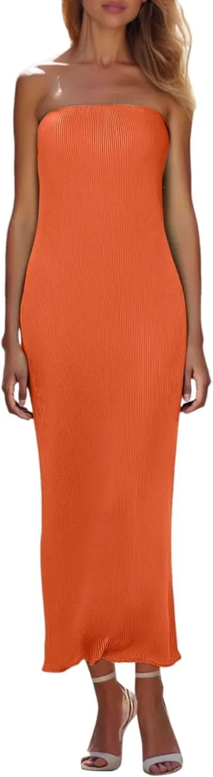 Sexy Women Strapless Tube Long Dresses Off The Shoulder Cut Out Skinny Slit Maxi Dress Party Club Beach Maxi Wrap