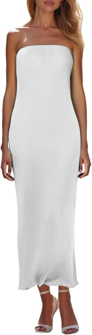 Sexy Women Strapless Tube Long Dresses Off The Shoulder Cut Out Skinny Slit Maxi Dress Party Club Beach Summer