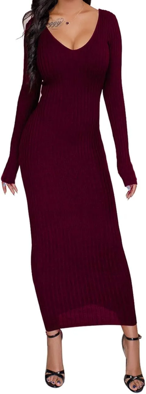SheKiss Women's Off Shoulder Long Sleeves Bodycon Sweater Dress Sexy Knit Slim Cardigans