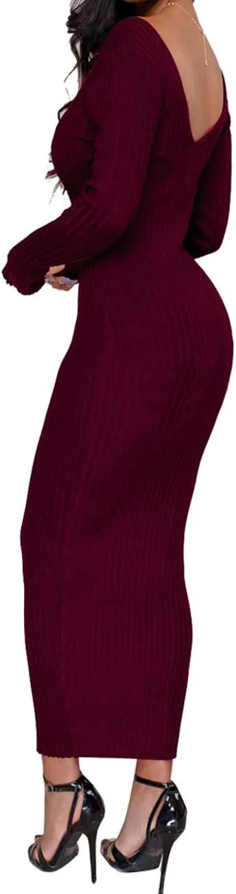 SheKiss Women's Off Shoulder Long Sleeves Bodycon Sweater Dress Sexy Knit Slim Cardigans
