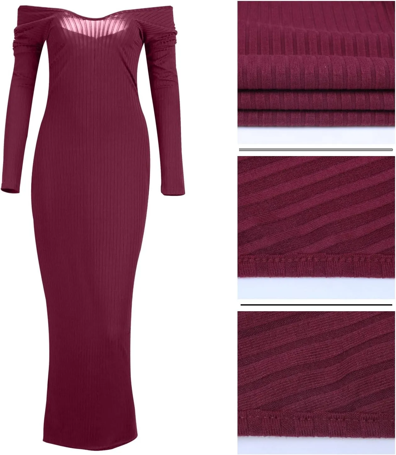 SheKiss Women's Off Shoulder Long Sleeves Bodycon Sweater Dress Sexy Knit Slim Cardigans
