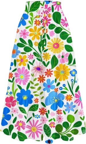 Skirts for Women Beach Vacation Casual Summer Fake Drawstring Floral Pleated A Line Boho Cute Tiered Skirts