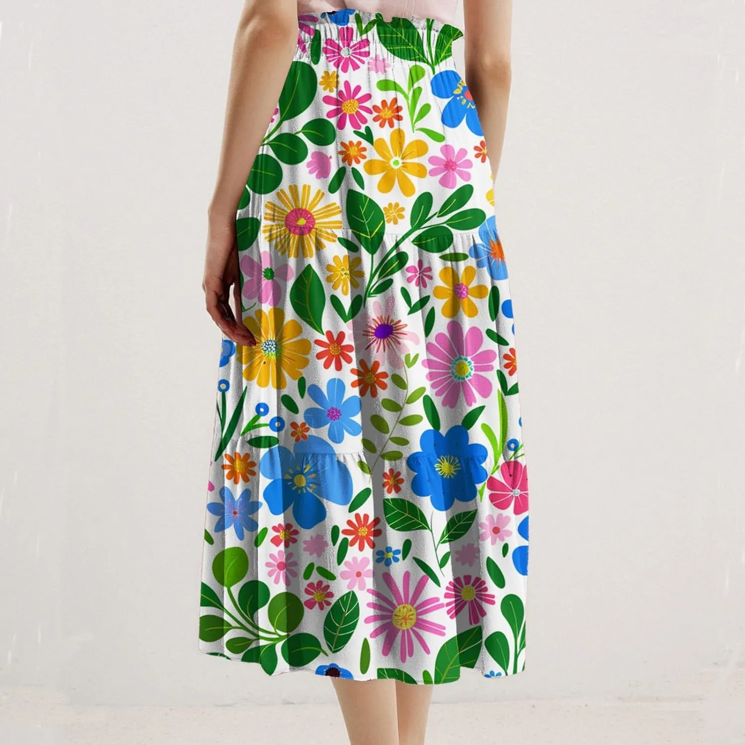 Skirts for Women Beach Vacation Casual Summer Fake Drawstring Floral Pleated A Line Boho Cute Tiered Skirts