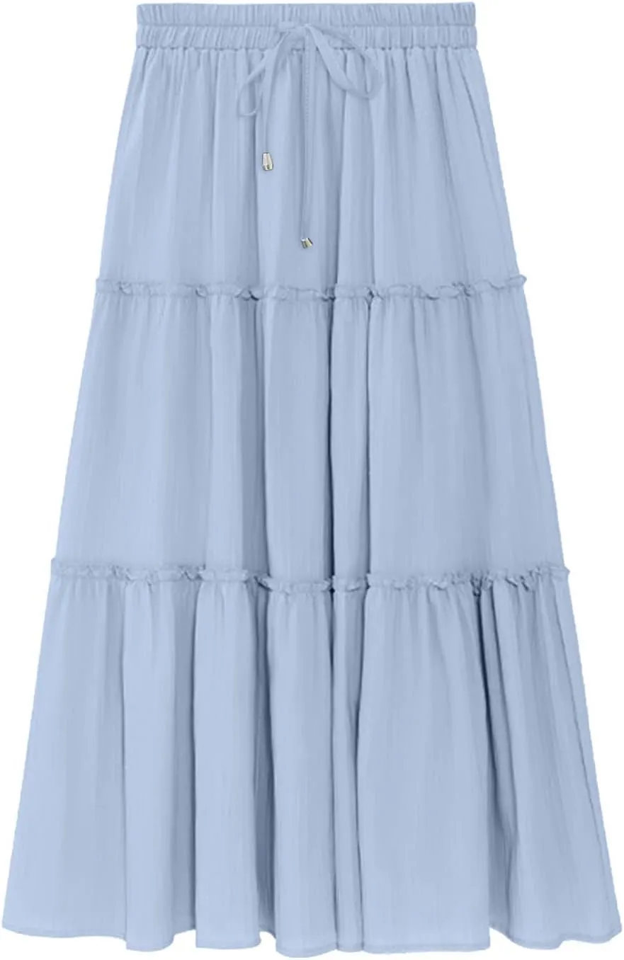 Skirts for Women Trendy Summer Maxi Skirt High Waisted A Line Long Tiered Casual Beach Skirts Boho Flowy Skirts