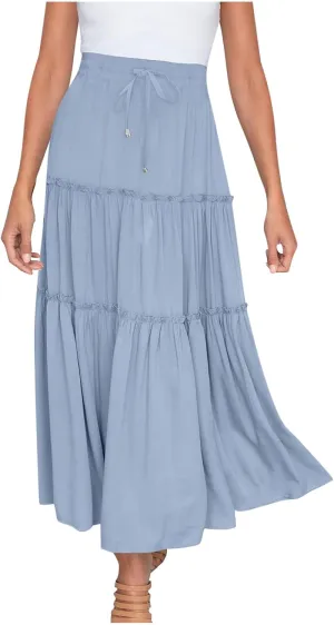 Skirts for Women Trendy Summer Maxi Skirt High Waisted A Line Long Tiered Casual Beach Skirts Boho Flowy Skirts