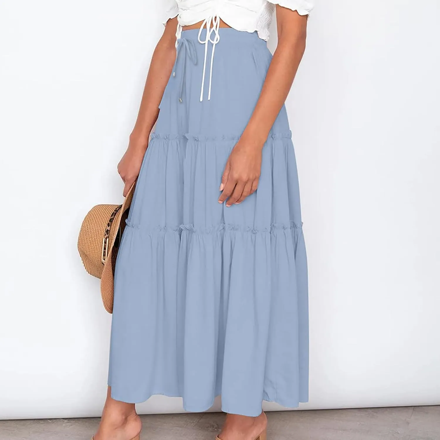 Skirts for Women Trendy Summer Maxi Skirt High Waisted A Line Long Tiered Casual Beach Skirts Boho Flowy Skirts