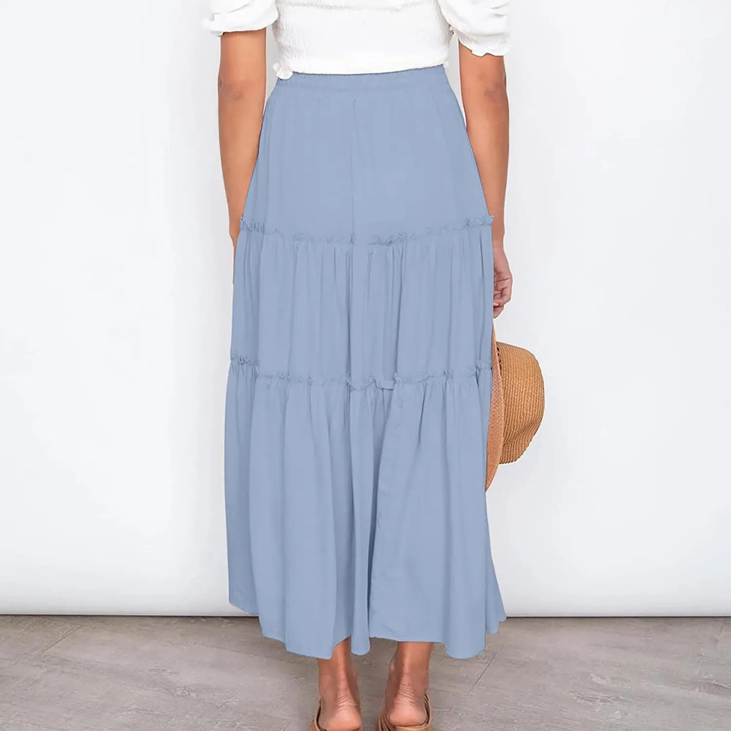 Skirts for Women Trendy Summer Maxi Skirt High Waisted A Line Long Tiered Casual Beach Skirts Boho Flowy Skirts