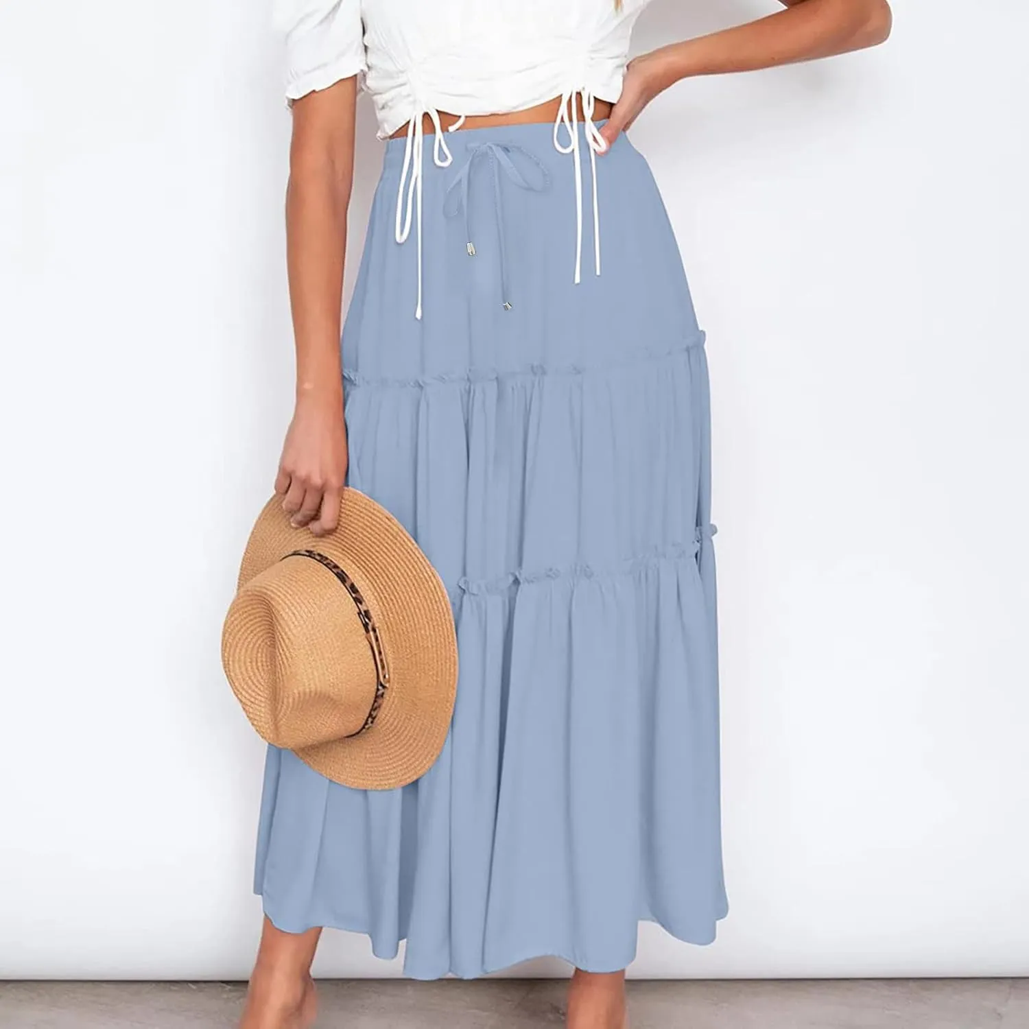 Skirts for Women Trendy Summer Maxi Skirt High Waisted A Line Long Tiered Casual Beach Skirts Boho Flowy Skirts