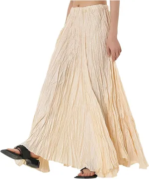 Skirts for Women Trendy Summer Pleated Wrinkle Boho Elastic High Waist Flowy Swing Maxi Long Skirt Holiday Outfit
